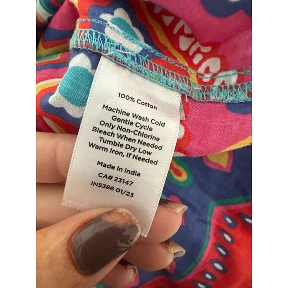 Talbots Fiesta Paisley Tassel Cotton Popover Top Blouse Size 1X Colorful Artsy - Picture 8 of 9